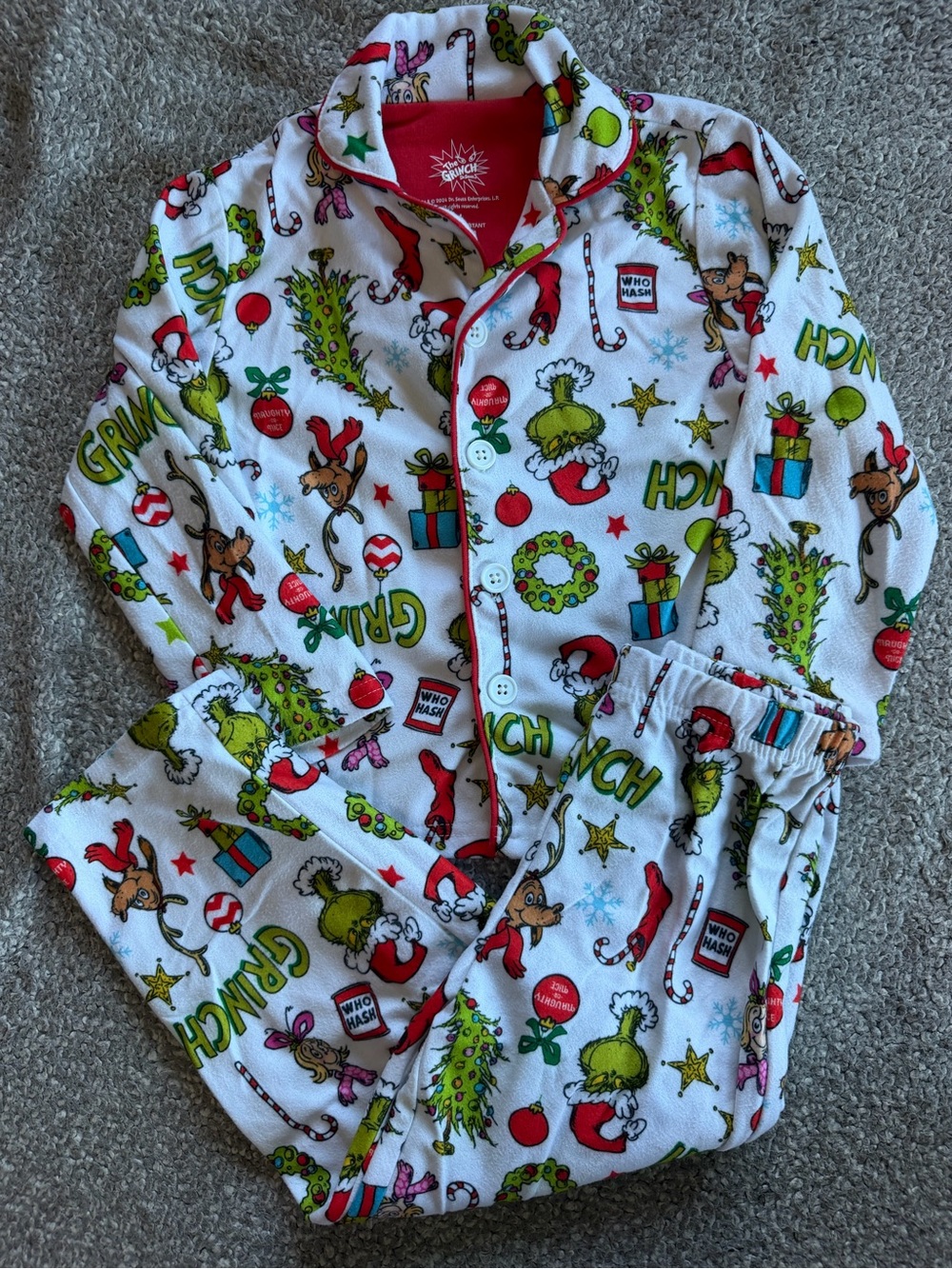 Dr. Seuss Grinch Kids White Holiday Pajama Set